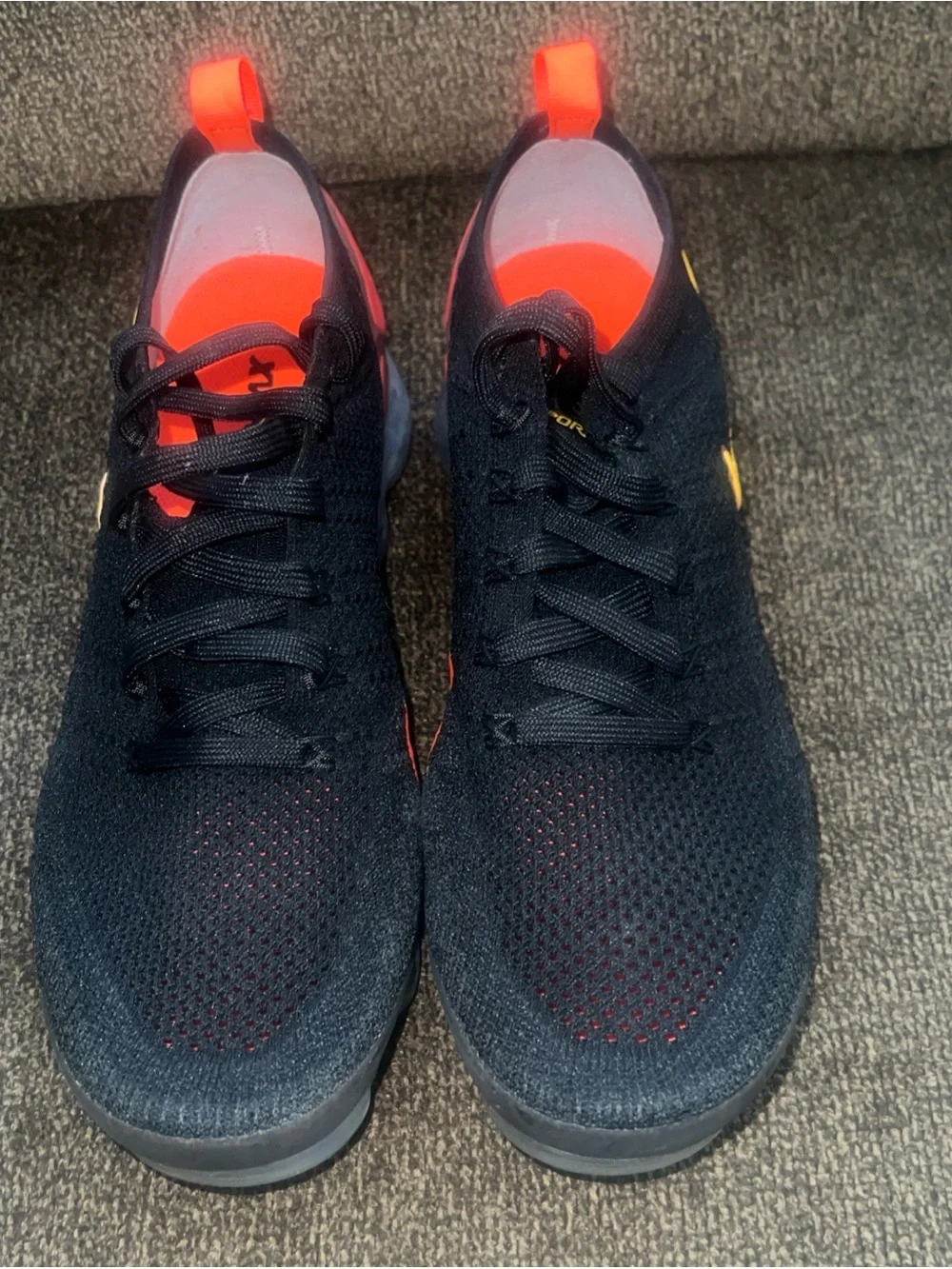 Nike Men's Black Knit Sneakers with Neon Orange Lining